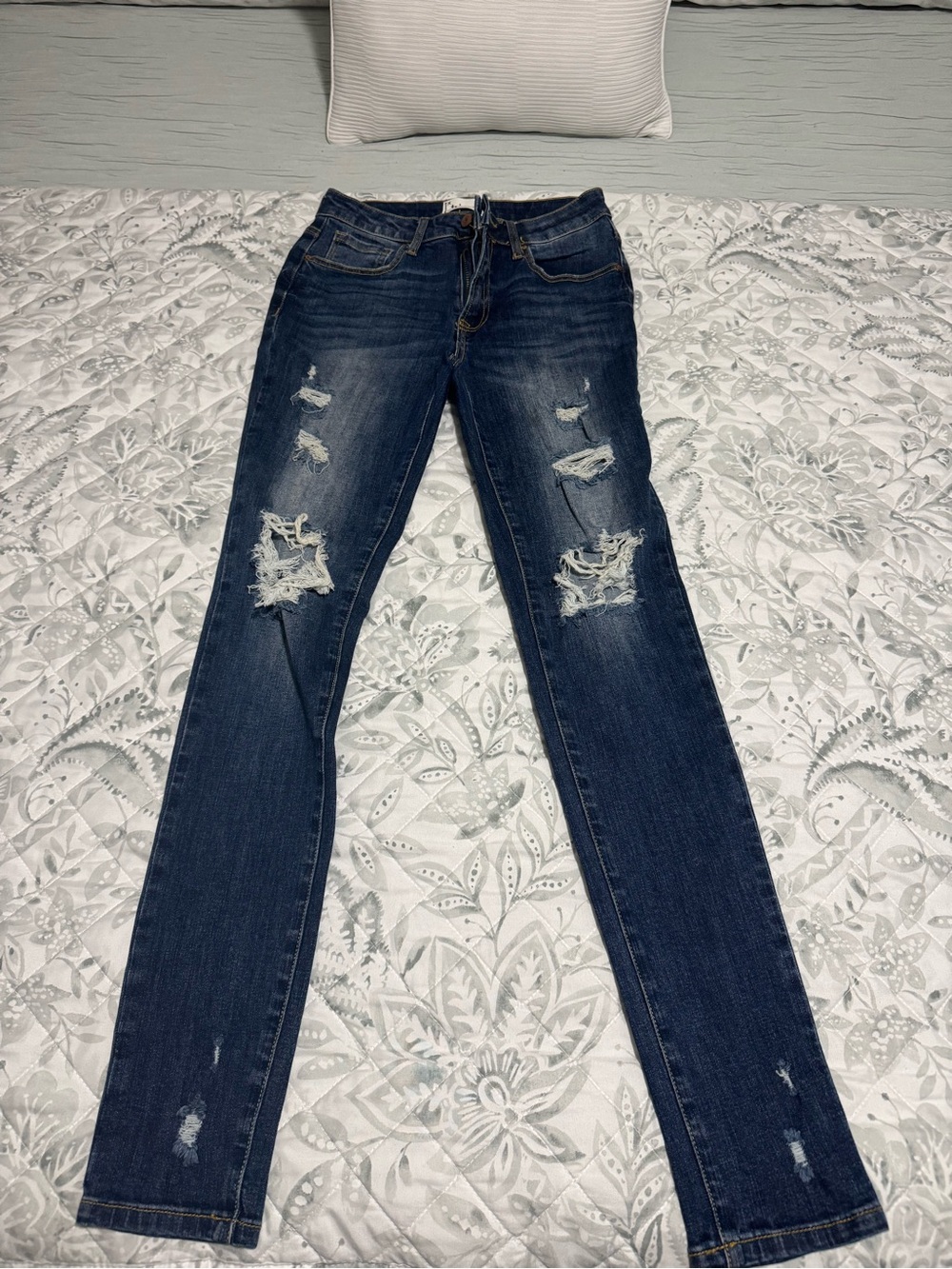 Ripped Dark Blue Women's Skinny Jeans - Stretch Denim 5/27